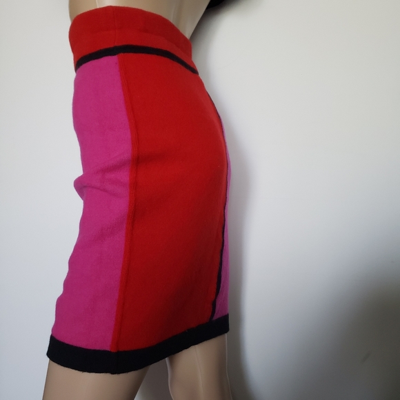 VTG 80s 90s ESCADA COLOR BLOCK WOOL SKIRT - Picture 2 of 4